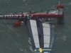 The yacht Artemis is pictured capsized off the California coast in this still image taken from video