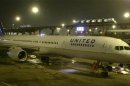 United Airlines airplane painted in new corporate logo is seen ate at Liberty International Airport in Newark,