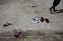 Shoes of Cuban migrants are seen at the Costa Rican border with Nicaragua