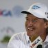 Ernie Els, of South Africa, smiles during a news conference at the U.S. Open golf tournament at Merion Golf Club, Monday, June 10, 2013, in Ardmore, Pa. (AP Photo/Gene J. Puskar)