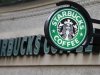 A sign is seen outside a Starbucks Coffee shop in central London