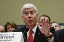 Michigan Governor Snyder testifies before a House Oversight and Government Reform hearing on Capitol Hill in Washington