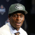 West Virginia's Geno Smith speaks during a news conference after being selected 39th overall by the New York Jets in the second round of the NFL football draft, Friday, April 26, 2013, at Radio City Music Hall in New York. (AP Photo/Jason DeCrow)
