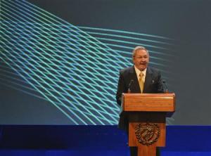 Raul Castro addresses the audience during the opening session of the CELAC summit in Havana