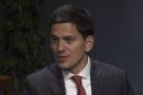 In this frame from video, David Miliband, chief of the International Rescue Committee, speaks with The Associated Press, Wednesday, Sept. 16, 2015, in New York. Events on the Serbia-Hungarian border where police tear-gassed crowds of migrants including women and children reveal "a dark side of the European character," he said Wednesday. (APTN via AP) MANDATORY CREDIT
