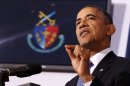 U.S. President Barack Obama makes a point at the National Defense University in Washington