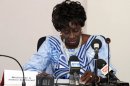Aminata Toure speaks to the press on May 3, 2013, in Dakar