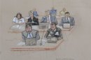 A courtroom sketch of Army Brigadier General Mark Martins Chief Prosecutor of Military Commissions during a pre-trail hearing at the U.S. Naval Base Guantanamo Bay Cuba