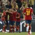 Spain's players celebrate second goal against France during their Euro 2012 quarter-final soccer match at Donbass Arena in Donetsk