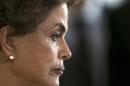 President Rousseff attends a news conference after visiting the new Embraer KC 390 military transport aircraft in Brasilia