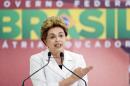 Brazilian President Dilma Rousseff delivers a speech at Planalto Palace in Brasilia on March 30, 2016