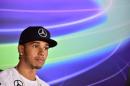 Mercedes' British driver Lewis Hamilton holds a press conference at the Autodromo Nazionale circuit in Monza on September 4, 2014 ahead of the Italian Formula One Grand Prix