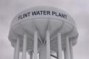 The top of a water tower is seen at the Flint Water Plant in Flint, Michigan