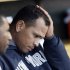 New York Yankees' Alex Rodriguez watches from the bench during Game 4 of the American League championship series against the Detroit Tigers Thursday, Oct. 18, 2012, in Detroit. (AP Photo/Paul Sancya )