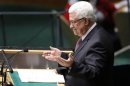 Palestinian President Mahmoud Abbas reacts as he arrives to address the United Nations Generally Assembly at UN Headquarters, in New York,
