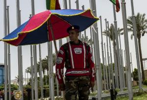 An Egyptian republican guard stands outside the venue&nbsp;&hellip;