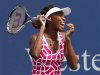 Williams of the U.S. reacts after missing her shot against Kirilenko of Russia during their first round match in the 2012 Cincinnati Open tennis tournament in Cincinnati