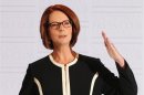 Australian Prime Minister Gillard speaks at the National Press Club in Canberra