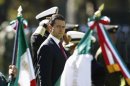 Mexico's President Pena Nieto looks on during Flag Day celebrations in at Campo Marte in Mexico City