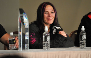 Cat Zingano speaks to media following her victory at the TUF 17 finale. (USAT)