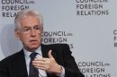 Italian PM Monti speaks at the Council on Foreign Relations in New York