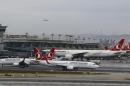 Turkish Airlines aircrafts taxi at Ataturk International Airport in Istanbul