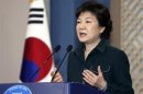 South Korea's President Park Geun-hye speaks to the nation at the presidential Blue House in Seoul