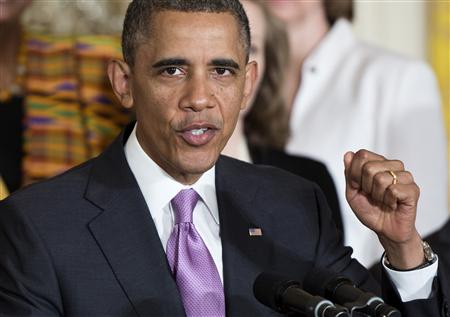 الرئيس الامريكي باراك أوباما خلال احتفال في البيت الابيض يوم 10 مايو أيار 2013 - رويترز
