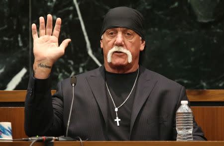 Terry Bollea, aka Hulk Hogan takes the oath in court during his trial against Gawker Media, in St Petersburg, Florida