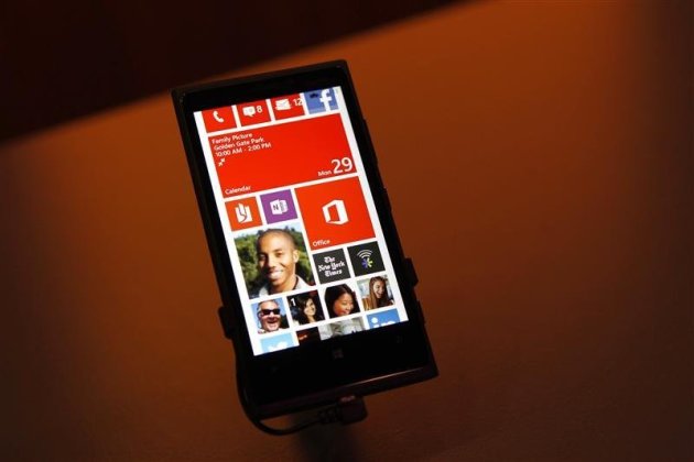 A Nokia Lumia 920 featuring Windows Phone 8 is displayed during an event in San Francisco