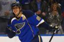 Alexander Steen of the St. Louis Blues celebrates after scoring on December 19, 2013 in St. Louis, Missouri
