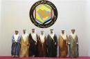 Gulf Arab oil ministers pose for a group photo during a meeting in Riyadh
