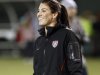 U.S. Women's  National soccer team goalie Hope Solo smiles during practice in Portland, Ore., Tuesday, Nov. 27, 2012.  The U.S. Team will play Ireland Wednesday in an exhibition game.(AP Photo/Don Ryan)