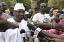 Presidential candidate Ibrahim Boubacar Keita speaks at a news conference during Mali's presidential election in Bamako