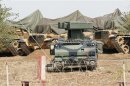 A mobile missile launcher is positioned at a military base on the Turkish-Syrian border at Suruc in Sanliurfa province
