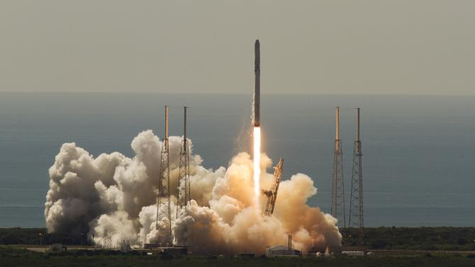 An unmanned SpaceX Falcon 9 rocket launches from Cape Canaveral