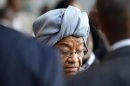Liberian President Ellen Johnson-Sirleaf arrives at the African Union Headquarters in capital Addis Ababa