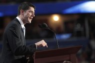 Republican vice presidential candidate, Rep. Paul Ryan, R-Wis., addresses the Republican National Convention in Tampa, Fla., Wednesday, Aug. 29, 2012. (AP Photo/Mary Altaffer)
