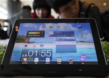 The Samsung Electronics' Galaxy Tab is displayed for customers at a store in Seoul