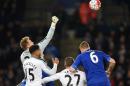 Newcastle's goalkeeper Robert Elliot (L) defends his goal during the English Premier League football match between Leicester City and Newcastle at King Power Stadium in Leicester, central England on March 14, 2016