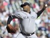 New York Yankees pitcher CC Sabathia throws against the Minnesota Twins during the first inning of a baseball game, Wednesday, Sept. 26, 2012 in Minneapolis. (AP Photo/Jim Mone)