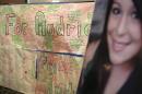 A message board and portrait of Audrie Pott are shown at a news conference in San Jose