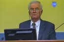 This video image made available by The International Criminal Tribunal for the former Yugoslavia, ICTY, shows former Bosnian Serb military chief Ratko Mladic in the court room in The Hague, Netherlands Monday July 9, 2012. Mladic faces 11 charges of genocide, war crimes and crimes against humanity. He denies wrongdoing. (AP Photo/ICTY VIDEO)