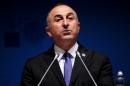 Turkish Foreign Minister Mevlut Cavusoglu speaks during a press conference on May 12, 2015 in Antalya on the eve of meetings of NATO Ministers of Foreign Affairs