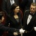 Laura Boldrini, center, acknowledges the applause of lawmakers after being elected President of the Italian lower chamber, at the end of a voting session in Rome, Saturday, March 16, 2013. (AP Photo/Gregorio Borgia)