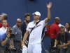Roddick of the U.S. acknowledges the crowd after his defeat to Martin Del Potro of Argentina in their men's singles match at the U.S. Open tennis tournament in New York