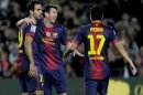 El delantero argentino del Barcelona Lionel Messi, celebrando su triunfo ante el Real Zaragoza en la Liga