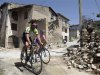 Itlay's former rider and World champion Cipollini with Lampre rider Gasparotto visit San Gregorio village near L'Aquila