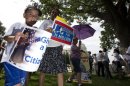 Mario Melgar, 5, who was born in Prince Georges County, Md., joins his Guatemalan mother, not in picture, during a rally for citizenship on Capitol Hill in in Washington, Wednesday, July 10, 2013, coinciding with the GOP House Caucus meeting. (AP Photo/Manuel Balce Ceneta)