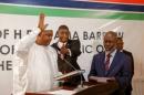 The swearing-in ceremony at the inauguration of Gambia President Adama Barrow at the Gambian embassy in Dakar
